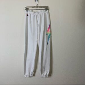 Aviator nation Womens white rainbow bolt sweatpants L